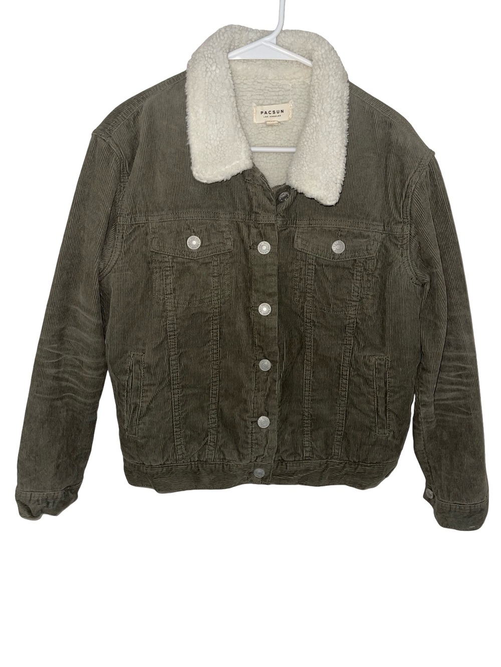 PacSun Olive Green Corduroy Sherpa Trucker Jacket size L